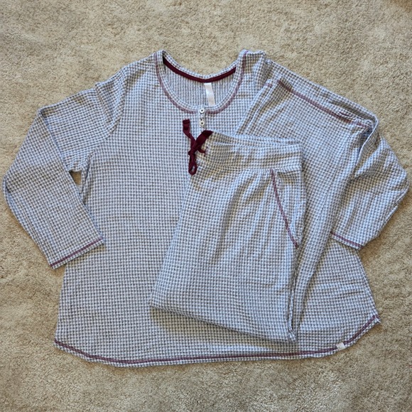 Cacique Other - Cacique Sleep Womens Plus 18/20 Grey Waffle Knit Thermal Pajama Set Henley Pants